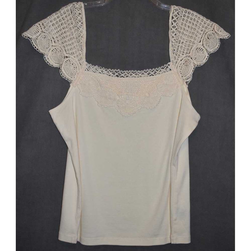 Ralph Lauren LRL Women Large Top Cream Cap Sleeve‎ Lace Romantic Elegant - Picture 3 of 10